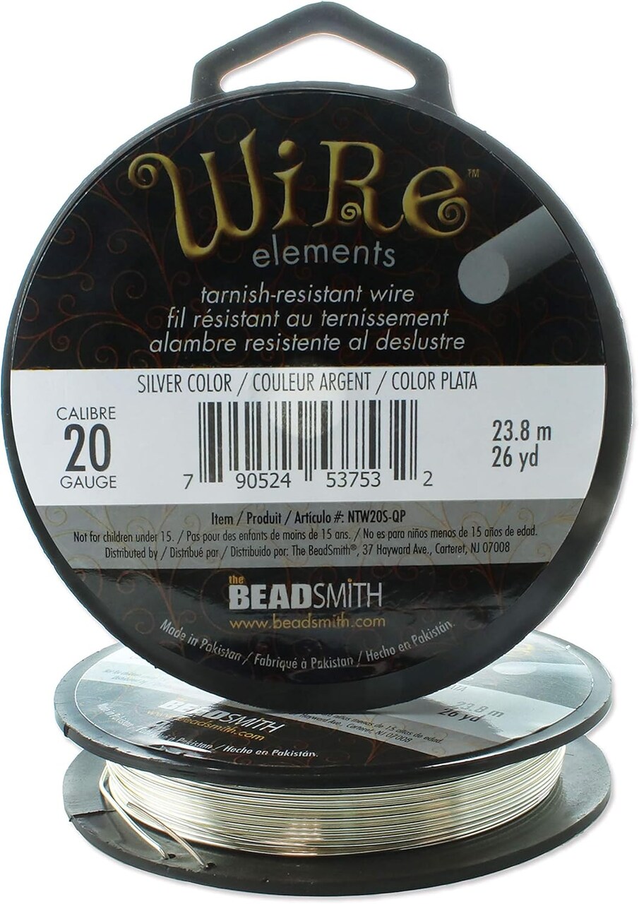 The Beadsmith Wire Elements 20-Gauge Lacquered Tarnish-Resistant Copper Wire for Jewelry Making, 26 Yard, 23.77 Meter, ¼ Pound Spool (Silver Color)